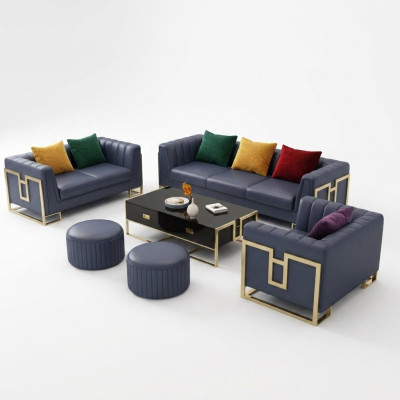 Blue leather sofa set, 3+2 seater set, upholstered sofas, living room couches