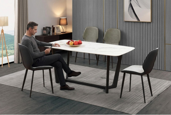 Luxury Table Stainless Steel Marble Imitation Stone Decor Dining Table Dining Room Tables