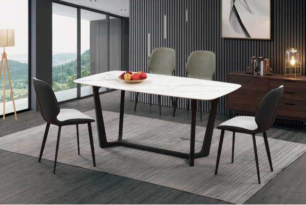 Luxury Table Stainless Steel Marble Imitation Stone Decor Dining Table Dining Room Tables