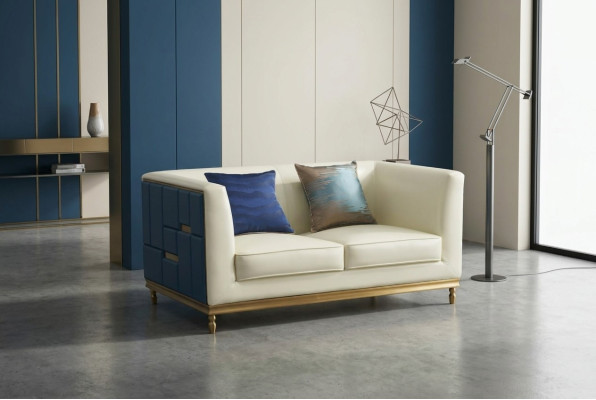 Sofa Couch Design Upholstery Modern Gray Faux Leather Sofas 2-Seater Loveseat