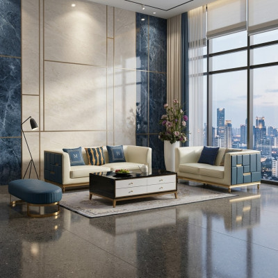 Sofa set 3+2 seater, side table, coffee table, stool, 4-piece living room.