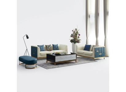 Sofa set 3+2 seater, side table, coffee table, stool, 4-piece living room.