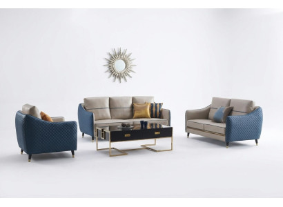 Blue-beige sofa set 3+2 leather seat set design upholstered couches decorative furniture