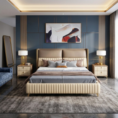 Bed 3-piece bedroom set design modern luxury bedroom nightstand
