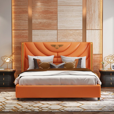 Wood design bed double luxury marriage hotel modern frame sleeping room.