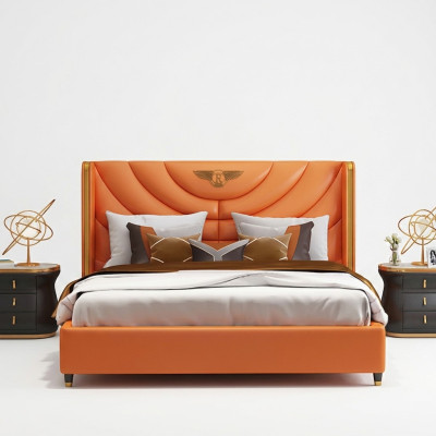 Wood design bed double luxury marriage hotel modern frame sleeping room.