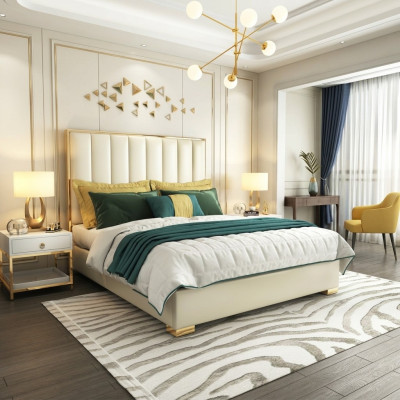Luxury bedroom furniture bed 2x bedside table set beds hotel furniture 3-piece set.
