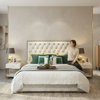 Double bed bedroom luxury hotel marital bed 2x nightstand 3-piece set beds