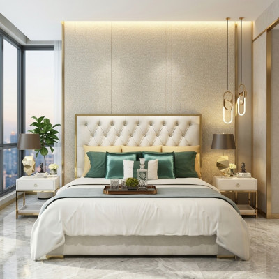 Double bed bedroom luxury hotel marital bed 2x nightstand 3-piece set beds