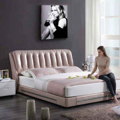 Classic English Style Bed Double Textile Modern Beds 180x200cm