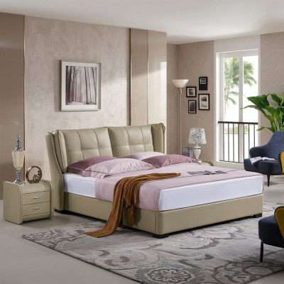 Bedroom complete set bed with nightstands 3-piece. Hotel leather bed beds new