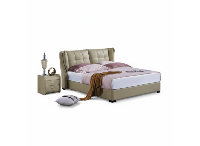Classic bedroom bed beige textile beds leather upholstery double 180x200cm.
