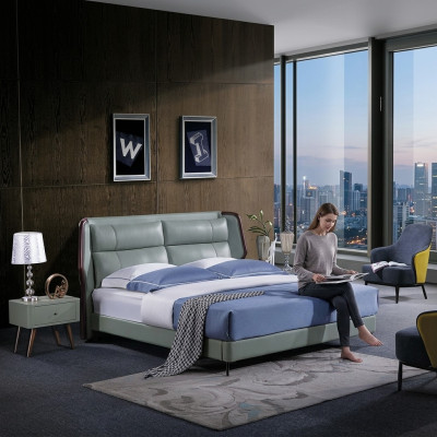 Bed pillow design luxury double hotel beds sleep room wood new 180x200cm