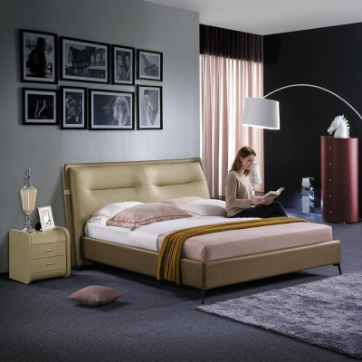 Leather bed double bed bedroom velvet beds bed frame bedside table 3-piece set