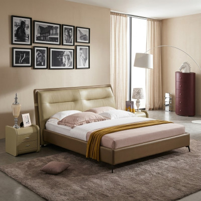 Leather bed double bed bedroom velvet beds bed frame bedside table 3-piece set