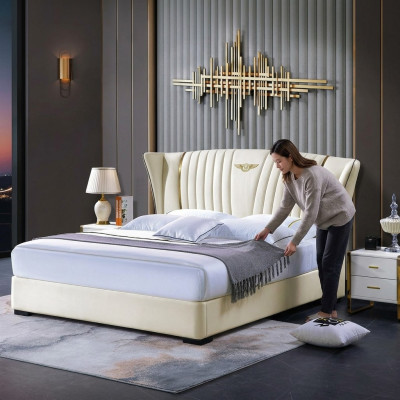 Wood bed, double bed, solid wood, bedroom, hotel beds, 180x200cm, leather bed