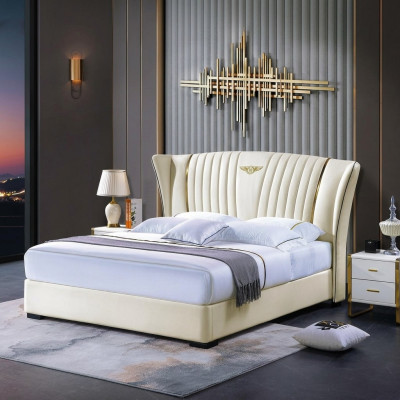 Wood bed, double bed, solid wood, bedroom, hotel beds, 180x200cm, leather bed