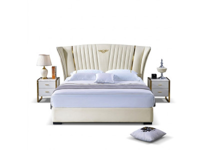 Bed Bedroom Nightstand Complete Set 3-Piece Suite Wood Leather Beds
