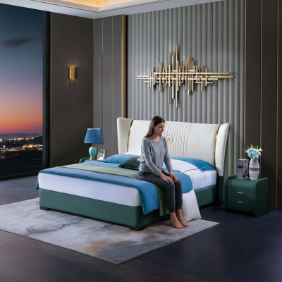 Wood design bed luxury double marriage hotel modern frame sleep room