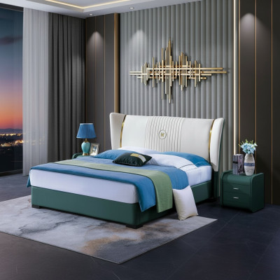 Wood design bed luxury double marriage hotel modern frame sleep room
