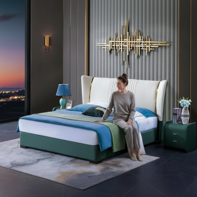 Bedroom Bed Bedside Tables 3-piece Set Design Luxury Beds Wood Double Bed