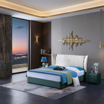 Bedroom Bed Bedside Tables 3-piece Set Design Luxury Beds Wood Double Bed