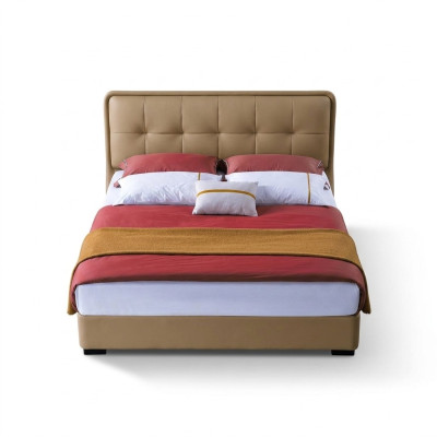 Classic bedroom bed, white textile beds, leather upholstery, double 180x200cm