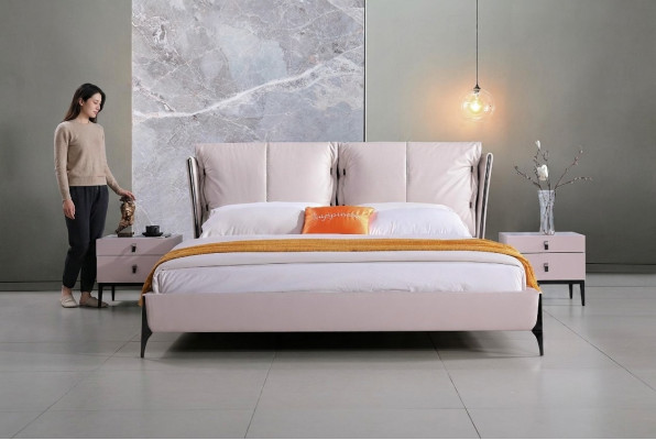 Modern design hotel bed XXL beds luxury double leather faux leather
