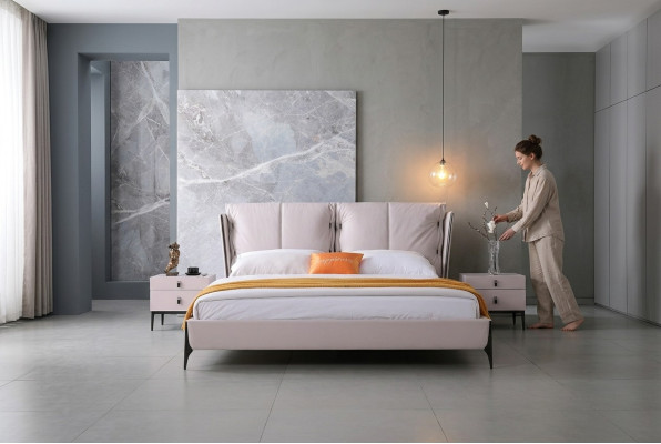 Bed Leather 2x Nightstand 3-Piece Bedroom Set Furniture Modern Luxury Beds