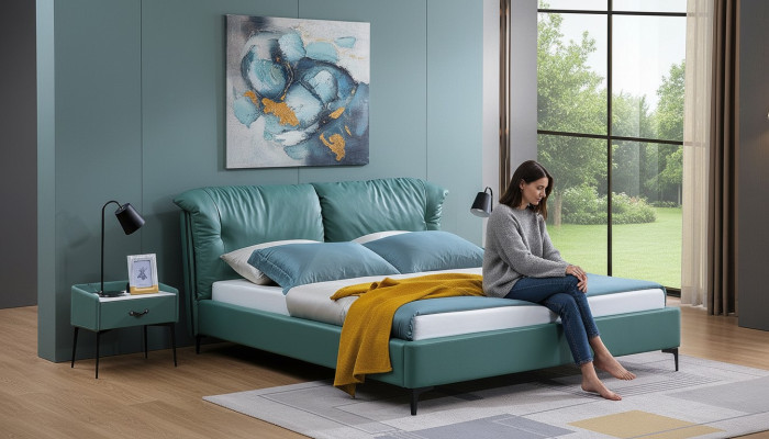 Design bed beds textile leather hotel luxury upholstery marital double new bedroom.