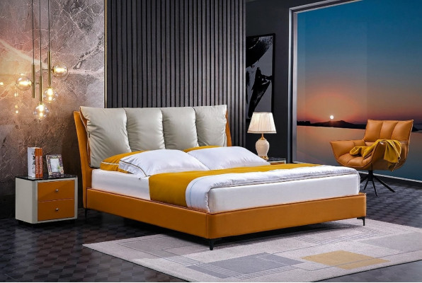 Luxury bed design fabric hotel orange beds bedroom furniture hotel double new