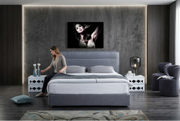 Luxury box spring bed fabric hotel blue beds bedroom furniture design double.