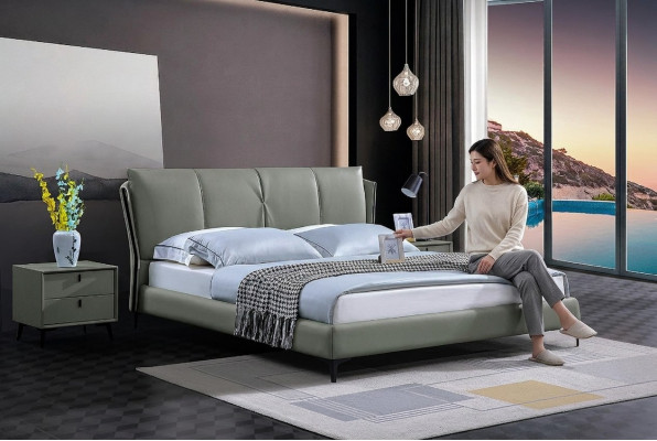 Leather bed upholstery bed bed frame luxury bedroom furniture green design leather