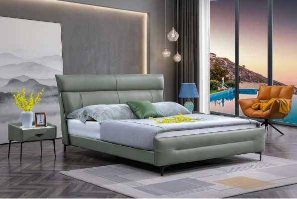 Complete Bed Green Leather Bed Luxury Design Bedroom Furniture 180x200