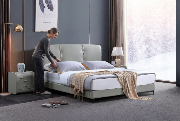 Luxury bedroom bed, classic beds furniture, modern furniture, bed frame beige.