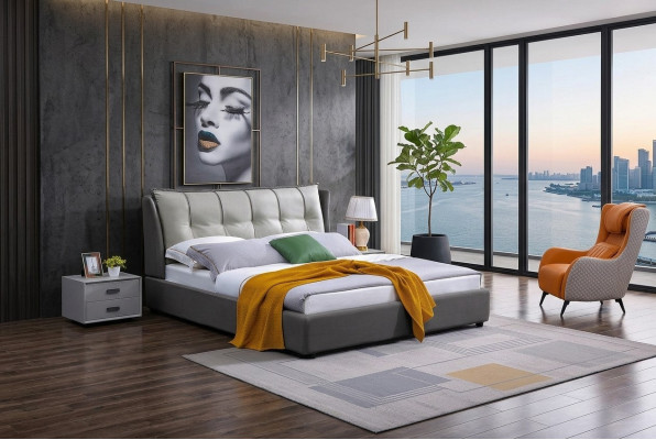Leather design bed double luxury marriage modern hotel frame sleep beds room