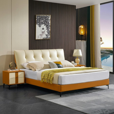Designer bed orange leather hotel faux leather beds double sleep room