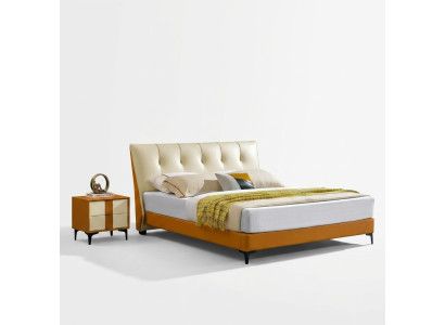 Designer bed orange leather hotel faux leather beds double sleep room