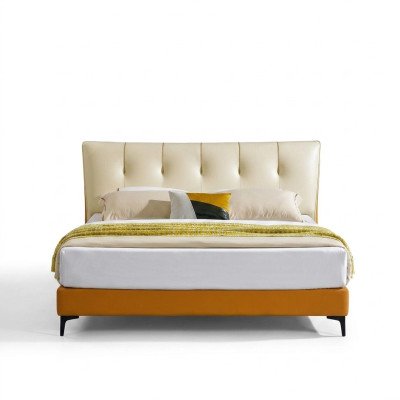 Luxury leather bed double couple upholstered hotel complete set nightstands