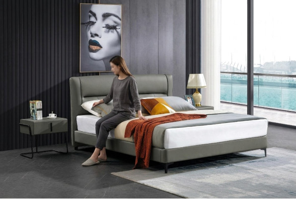 Double bed leather bed beds designer bed faux leather upholstery bedroom new