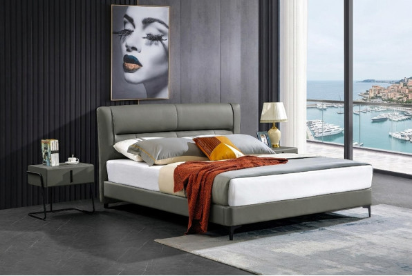 Double bed leather bed beds designer bed faux leather upholstery bedroom new