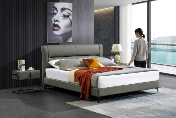 Leather bed complete bedroom bed with nightstands 3-piece set hotel