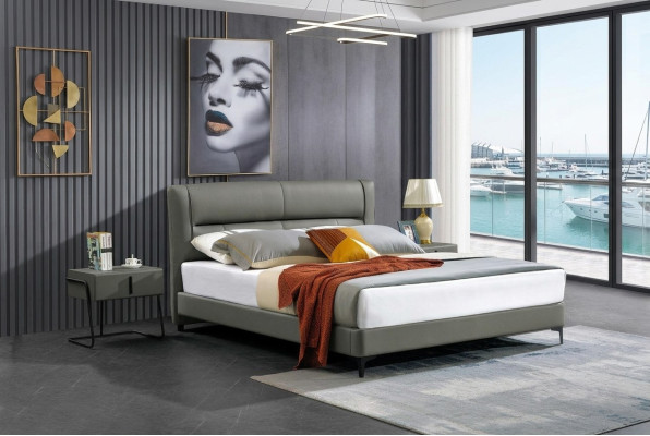 Leather bed complete bedroom bed with nightstands 3-piece set hotel