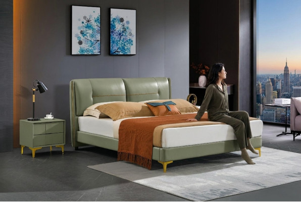 Bedroom bed 3 piece nightstand set luxury design wooden double bed