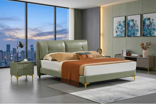 Bedroom bed 3 piece nightstand set luxury design wooden double bed