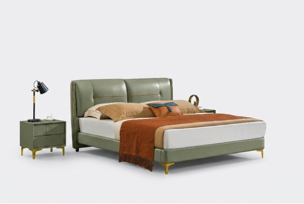 Bedroom bed 3 piece nightstand set luxury design wooden double bed