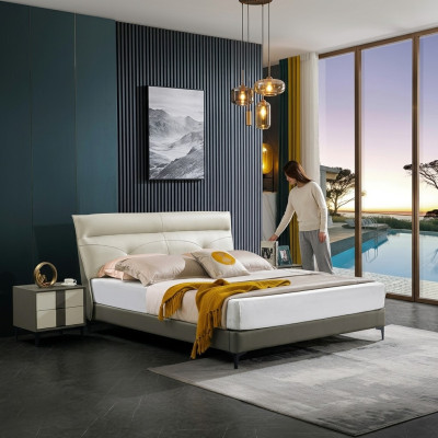 Designer upholstered double bed beds bed bedroom matrimonial bed leather bed new A591