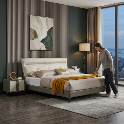 Bedroom leather bed complete bed nightstands 3-piece set hotel