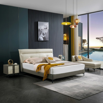 Bedroom leather bed complete bed nightstands 3-piece set hotel