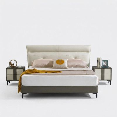Bedroom leather bed complete bed nightstands 3-piece set hotel